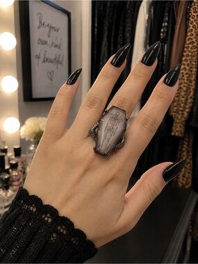Simply Vera Vera Wang Jet Tone Coffin Ring Nickel safe Metal.NWT
